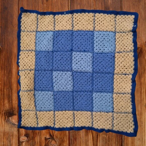 CROCHET BABY AFGHAN BLANKET 34 BY 34 INCHES COLORED BLOCK HANDMADE - Picture 1 of 4